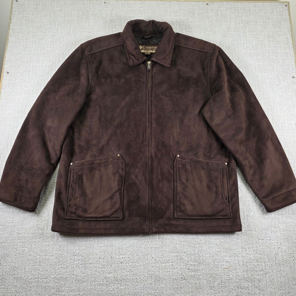 Columbia Men XXL Chocolate Brown Faux Suede Full Zip Fleece Lined Jacket Pockets